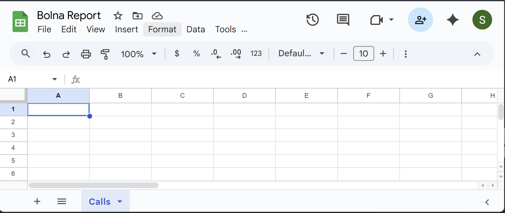 New Google Sheet named “Bolna Report”