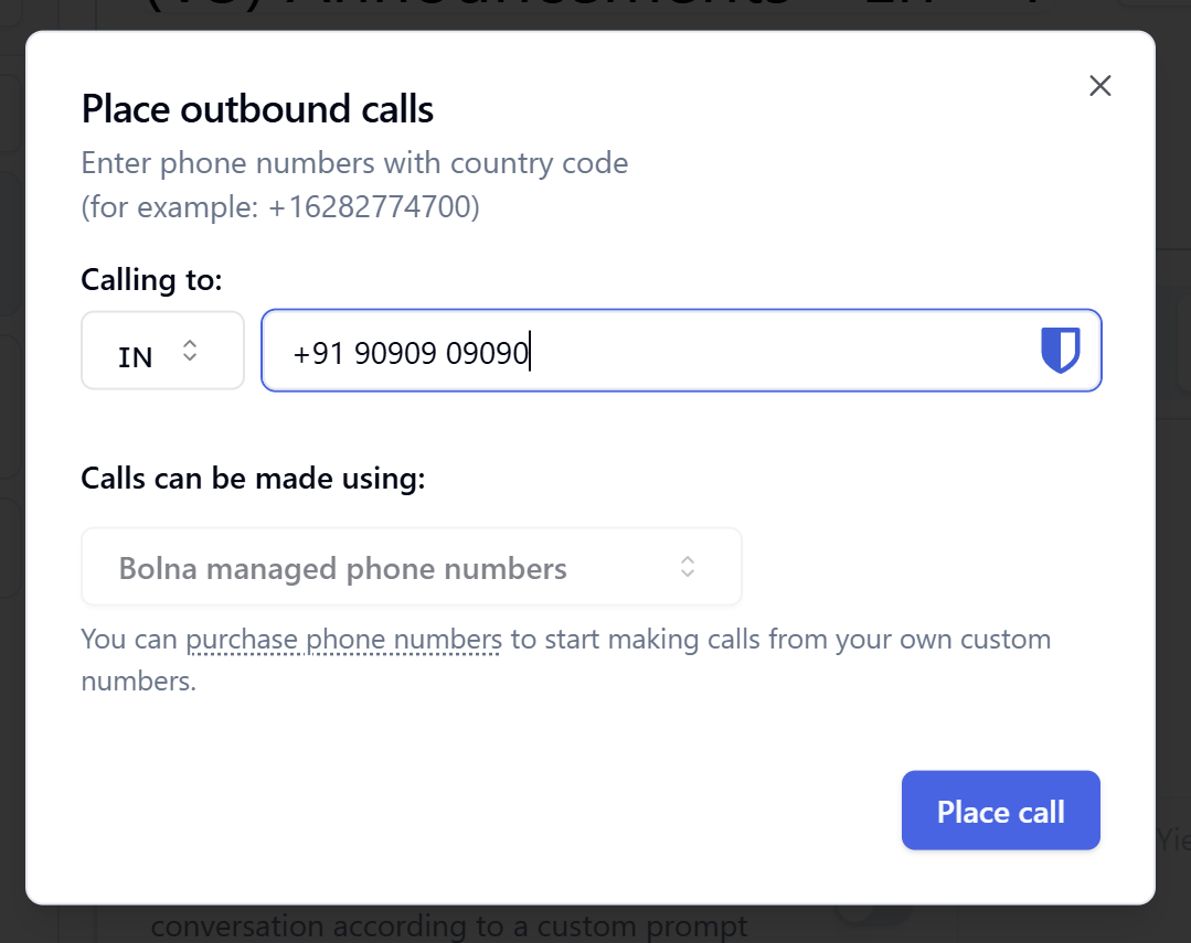 Enter your number and place the call