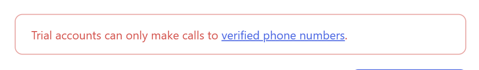 Error shown when number is not verified