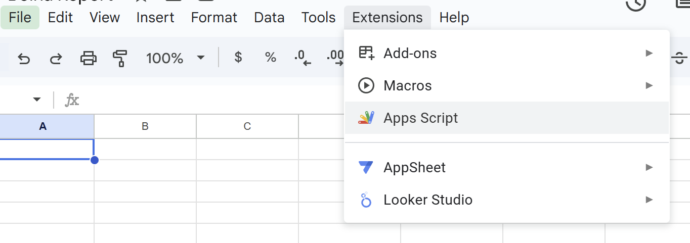Open Apps Script from the Extensions menu