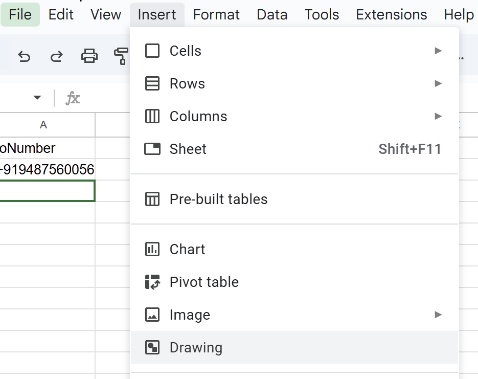 Insert a drawing to create a button